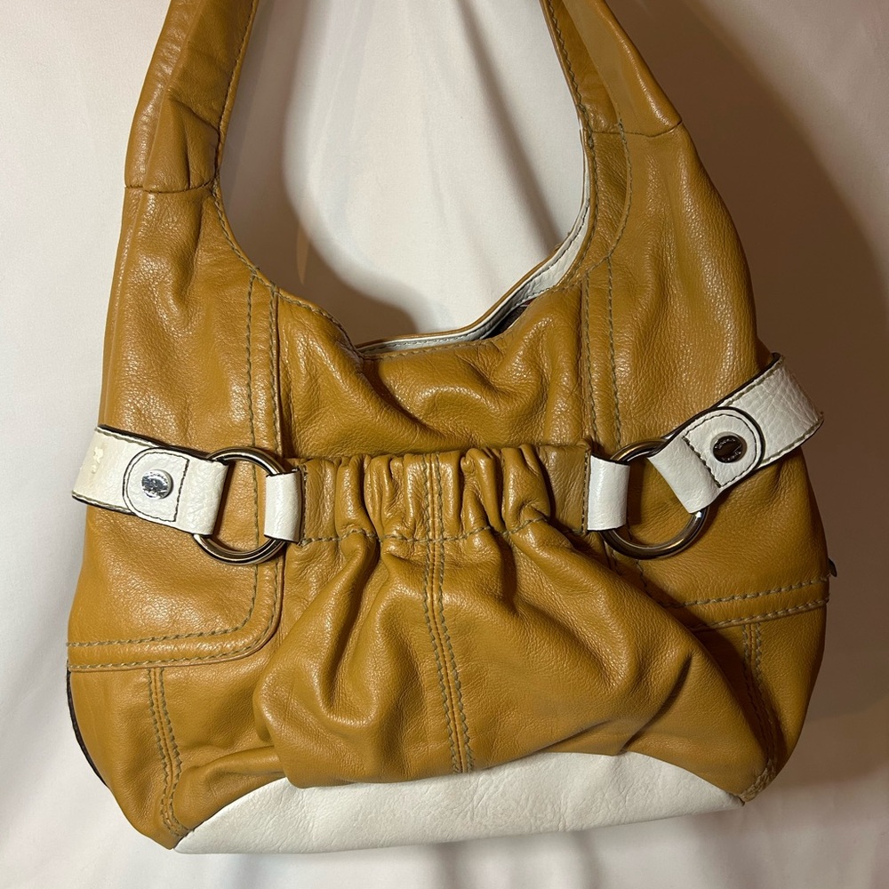 Tignanello Tan and White Shoulder Bag